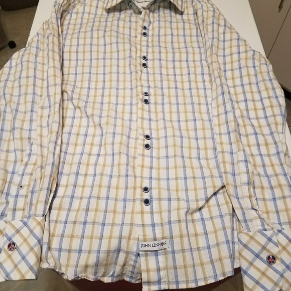 English Laundry Shirt John Lennon Imagine Art White Black Stripe M MEDIUM NEW